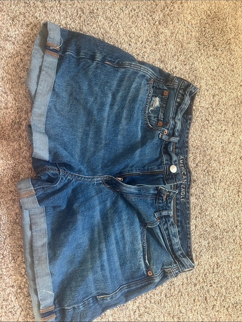 American Eagle Outfitters Dark Blue Cuffed Denim Shorts